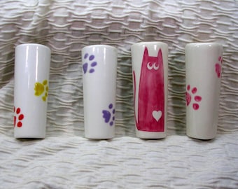 Bud Vase Or Shot Glass Cat Or Paw Designs Your Choice  Handpainted Ceramic by Grace M Smith