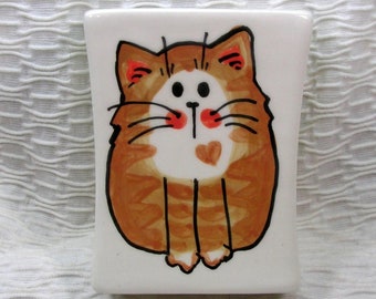 Ginger Cat Pottery Container, Cat Pencil Holder, Vase, Small Utensil Holder Handmade By Gracie