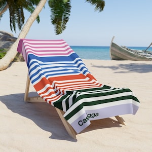 Serviette de plage rose à rayures multiples - Collection Love en rouge et blanc, coton épais, parfaite pour une journée à la plage