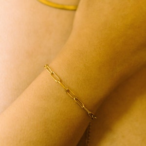 18k Gold Plated Paperclip Chain Bracelet, Link Chain Bracelet, Stainless steel Paper Clip Bracelet, Minimalist Everyday Jewelry for Women