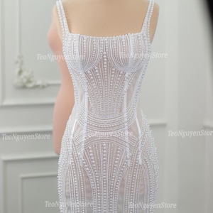 Pearl Reception Mini Dress. Short Wedding Dress With Pearls. Mini Corset Wedding Dress. Pearl Party Dress. Custom Mini Dress for Event.