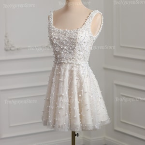 Pearl Reception Mini Dress. Short Wedding Dress With Pearl. Mini Corset Wedding Dress. Pearl Party Short Dress. Custom Mini Bridal Dress.