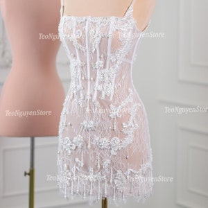Lace and Pearls Short Wedding Dress. Corset Mini Reception Dress. Custom Short  Wedding Dress. Party Short Dress. Evening Short Dress.