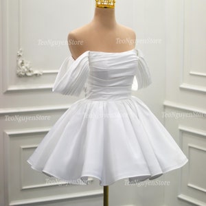 Short A Line Satin Cocktail Dress. Short White Satin Wedding Dress. Short White Prom/Dance Dress. Custom Mini Wedding Dress.
