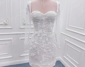 knee length dresses for ladies Sweetheart Lace & Feather Mini Dress main image 0
