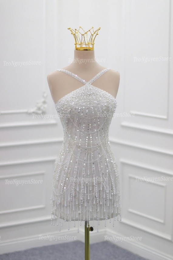 Short Pearl Reception Dress. Short Sparkling Wedding Dress. Pearl and Sequins Party Dress. Pearl Short Wedding Dress. Custom Short Dress Short Pearl Reception Dress. Short Sparkling Wedding Dress. Pearl and Sequins Party Dress. Pearl Short Wedding Dress. Custom Short Dress