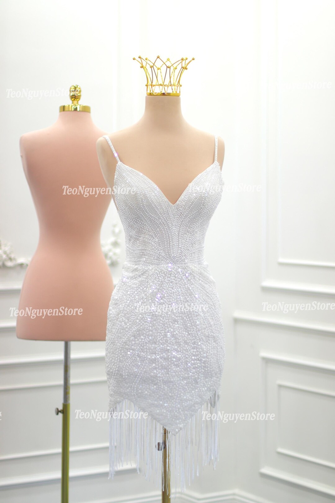 Sparkly Short Wedding Dresses. Beaded Short Reception Dresses. Mini ...