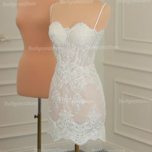 Luxurious Eyelash Lace Short Wedding Dress. Chantilly Lace Mini Wedding Dress. Chantilly Lace Reception Dress. Custom Short wedding dresses.
