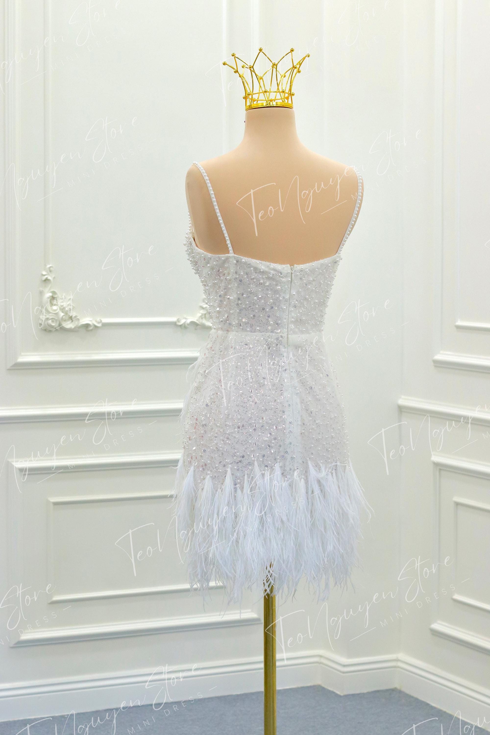 Beaded and Sparkly Feather Mini Dress. Short Dress Custom Sewn the Bride's  Measurement. Sparkle Mini Reception Dress. Beaded Party Dress. - Etsy