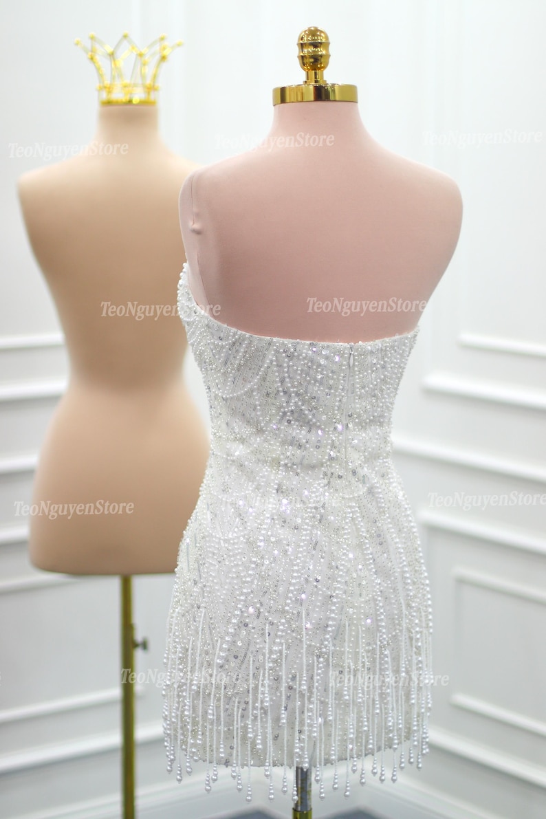 Luxury Pearl Mini Wedding Dress. Sparkly Short Wedding Dress. Pearl ...