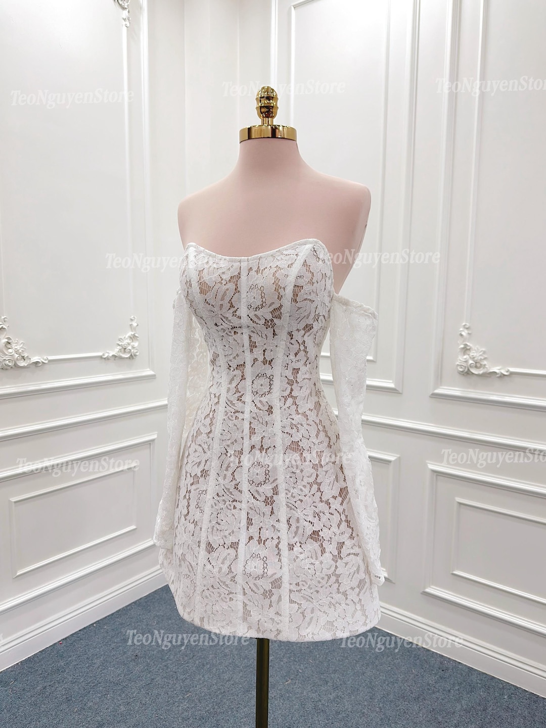 Unique Mini Lace Wedding Dress. Short Lace Wedding Dress. Luxurious ...