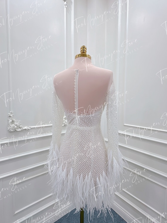 Short Beaded Wedding Dress. Mini Wedding Dress With Beads