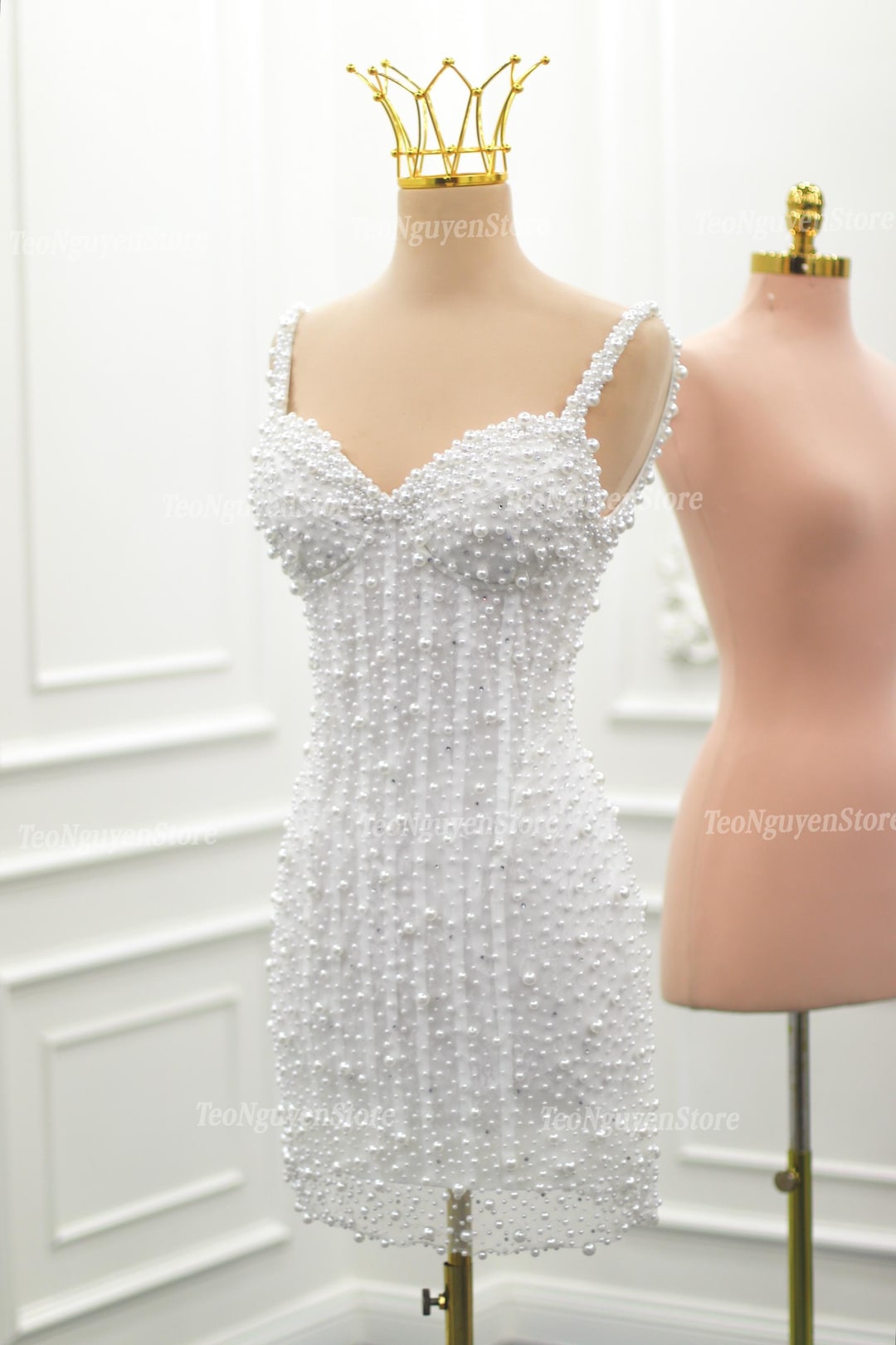 Pearl Beaded Mini Dress - Strapless Corset Bridal After-Party main image 0