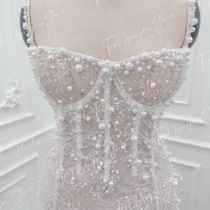 Short Wedding Dress With Pearls. Mini Corset Wedding Dress. Pearl Party ...