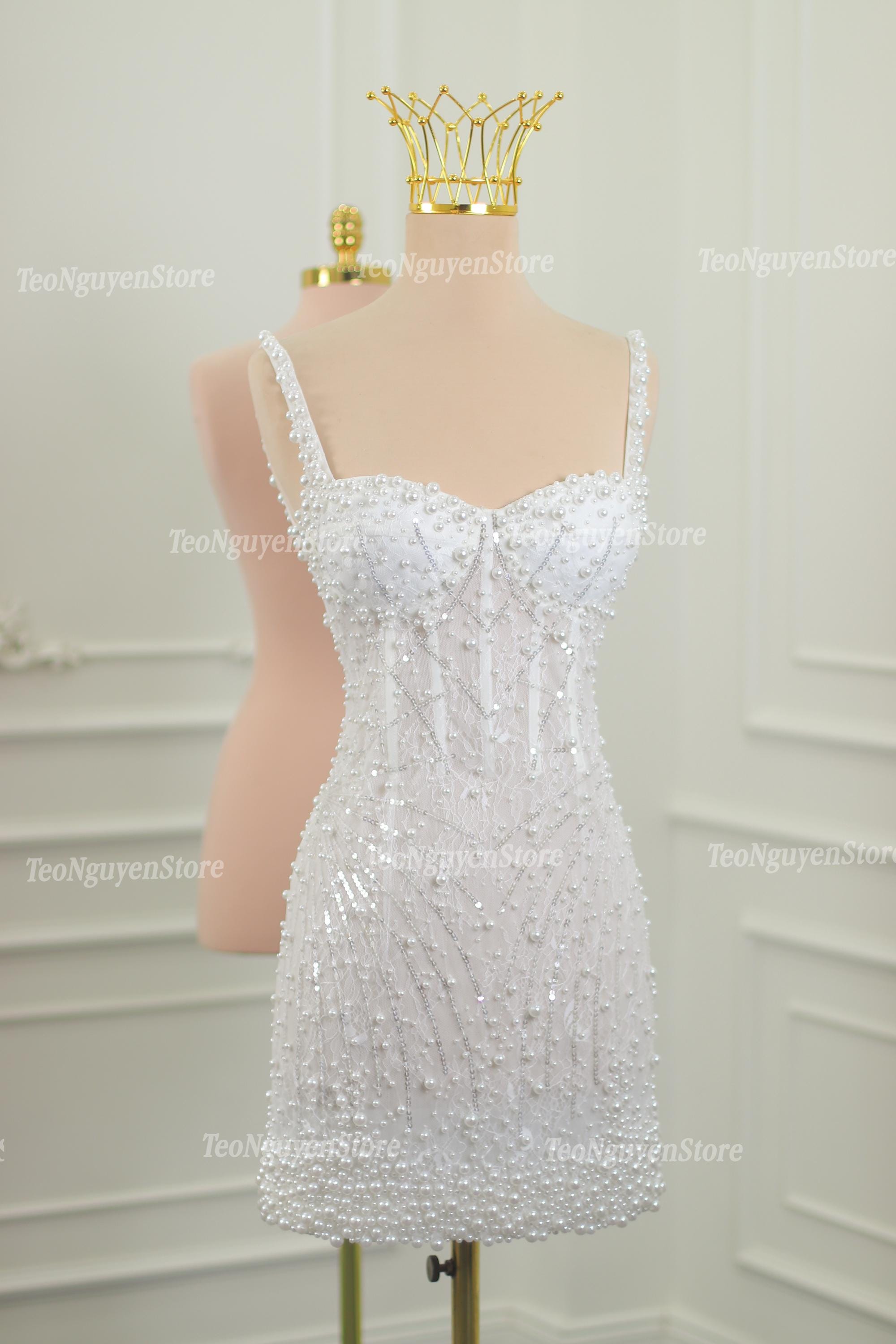 White Mini Corset Wedding Dress. Pearl Party Dress. Custom Mini Dress ...