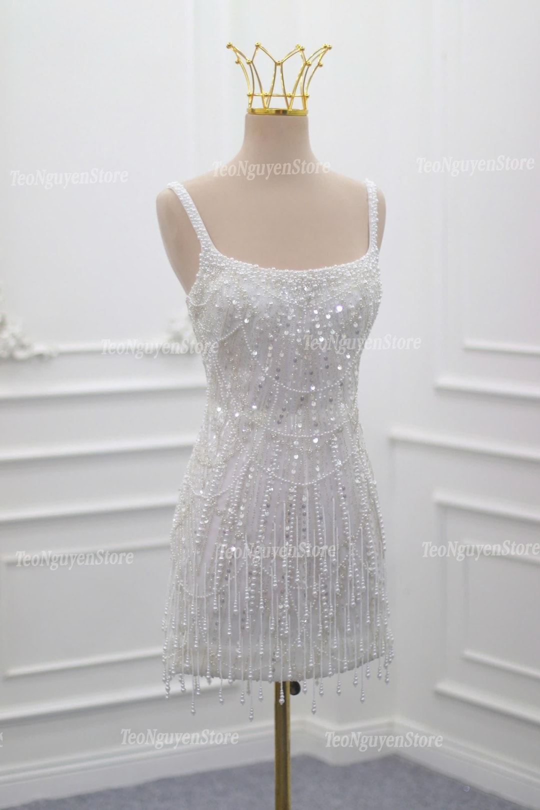 Pearl Short Wedding Dress. Mini Bridal Dress. Beaded Short Reception ...