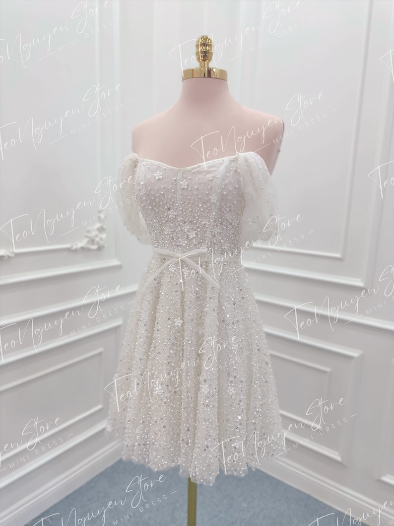Sparkly Short Wedding Dress. Beaded Mini Wedding Dress. Beaded Party ...