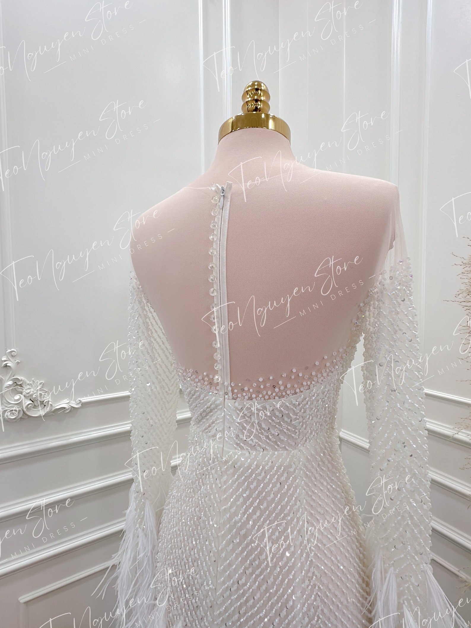 Beaded Bridal Short Dress with Fringe