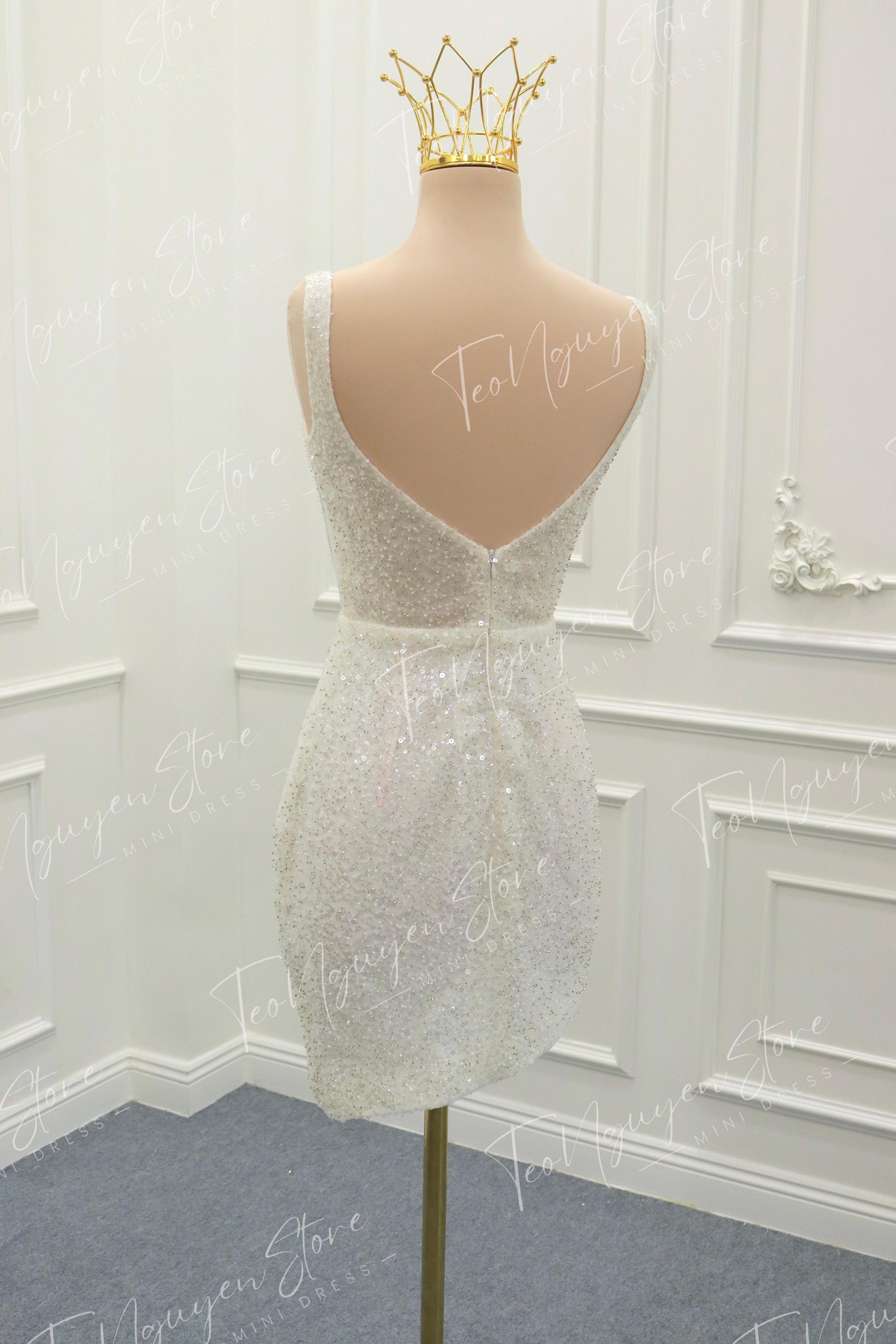 Sparkling Short Wedding Dresses. Stunning Mini Gowns for Receptions, Parties, and Special Events. Custom Short Wedding Dress. Sparkling Short Wedding Dresses. Stunning Mini Gowns for Receptions, Parties, and Special Events. Custom Short Wedding Dress.