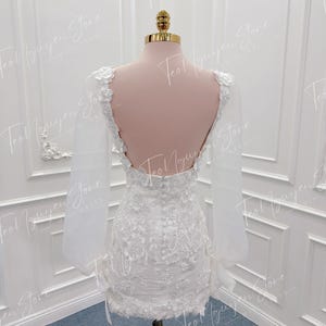 3D Floral Lace Short Wedding Dress. Lace Mini Reception Dress. Party ...