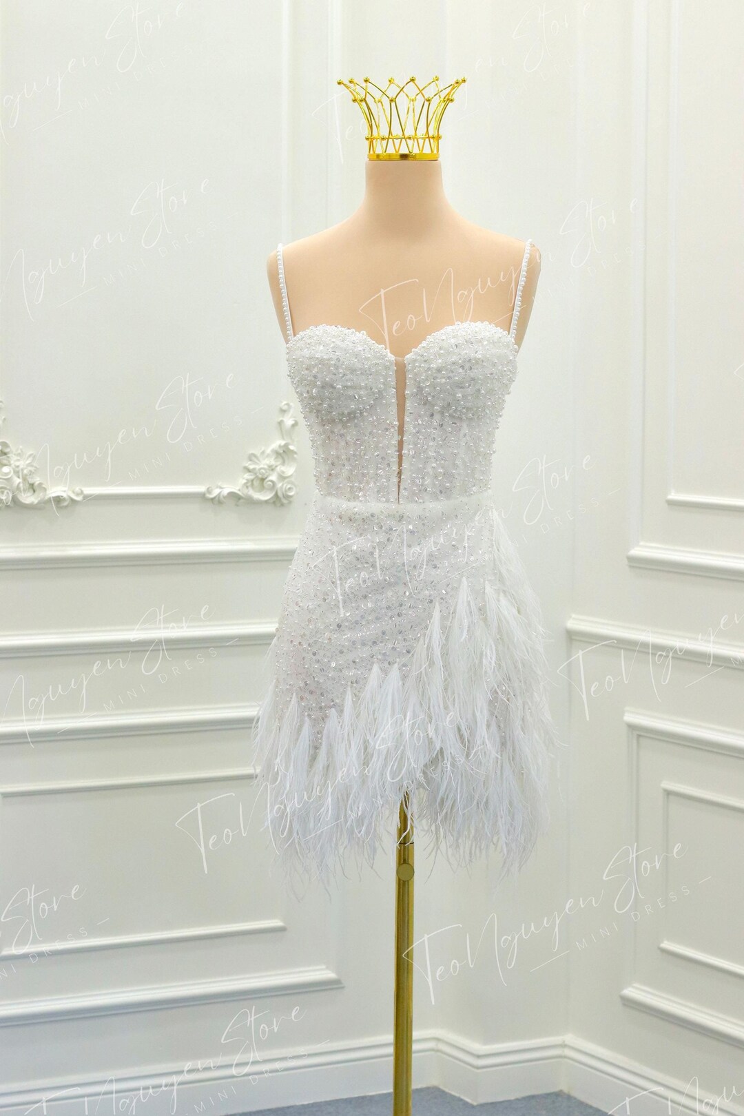 Beaded and Sparkly Feather Mini Dress. Short Dress Custom Sewn the ...