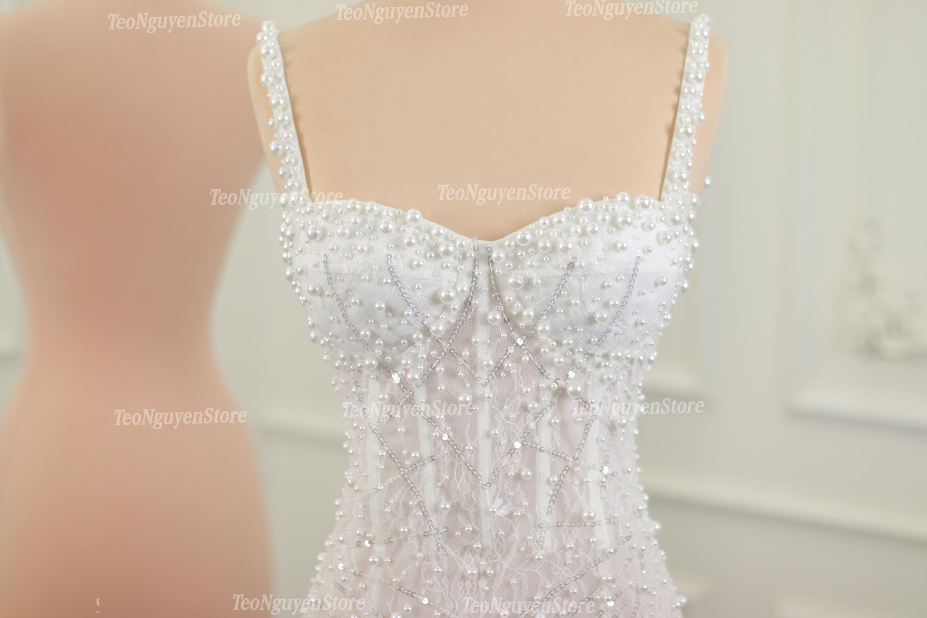 White Mini Corset Wedding Dress. Pearl Party Dress. Custom Mini Dress ...