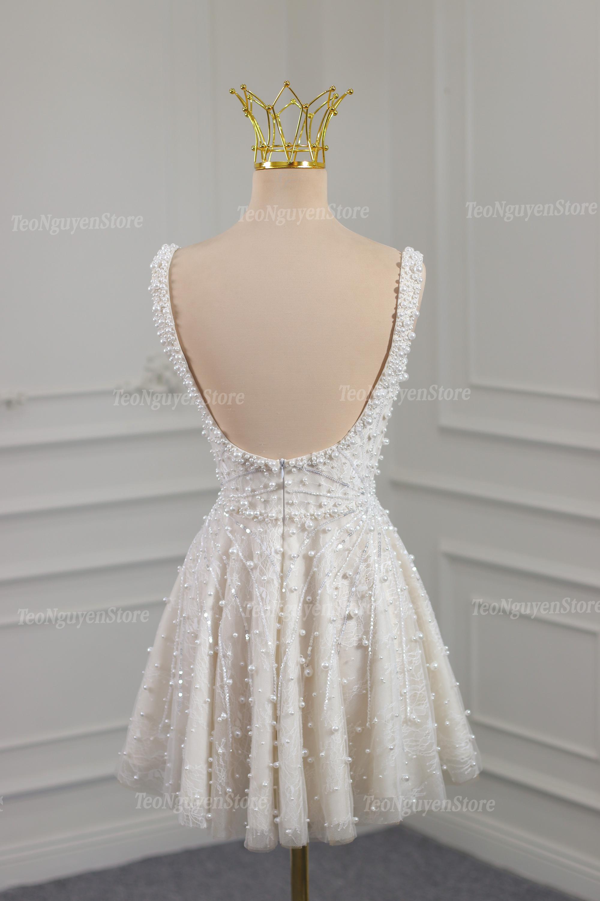 Pearl Reception Mini Dress. Short Wedding Dress With Pearl. Mini Corset ...