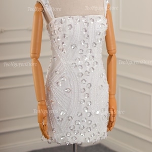 Sparkly Short Wedding Dress. Luxurious Beaded Mini Wedding Dresses. Short Bridal Reception Dresses. Short Evening Party Dress. Custom Dress.