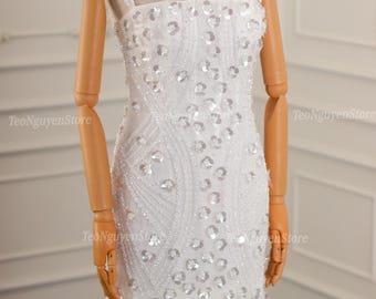 Vestido de novia corto brillante. Lujosos minivestidos de novia con cuentas. Vestidos cortos para recepción nupcial. Vestido corto de fiesta de noche. Vestido a medida.