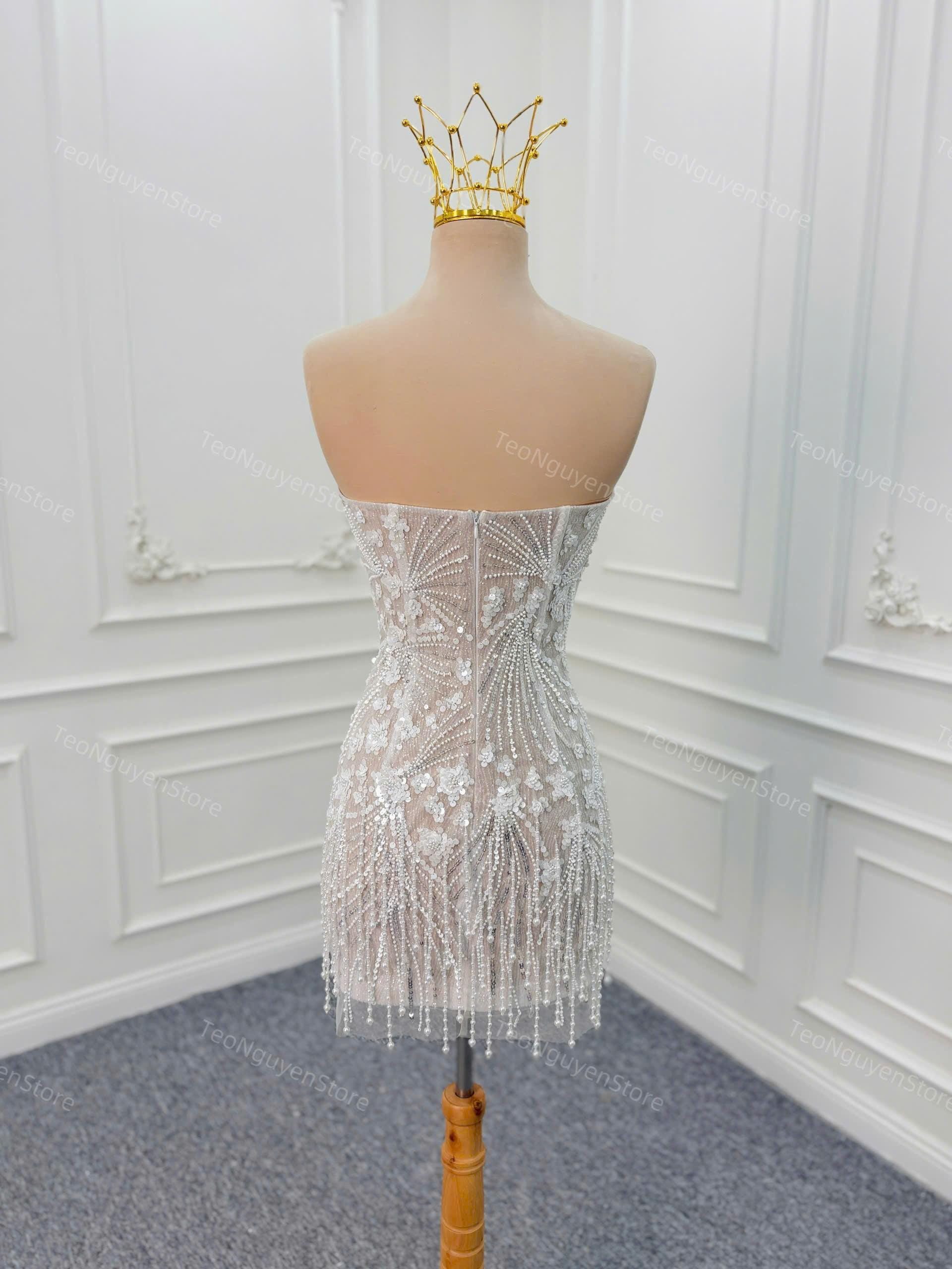 Beautiful Fringed Reception Dress. Elegant Beaded Mini Dress for ...