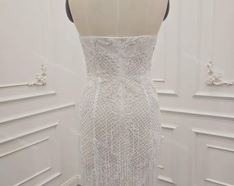 white fringe bachelorette dress Boho Fringe Wedding Mini Dress: Bachelorette Party Bridal Gown