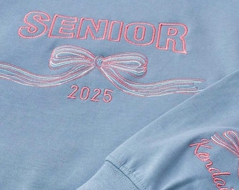 Custom Senior 2025 Embroidered Sweatshirt | Personalized Senior Team Shirts with Coquette Bow | Perfect for Senior Night, Sunrise&Cheer Gift