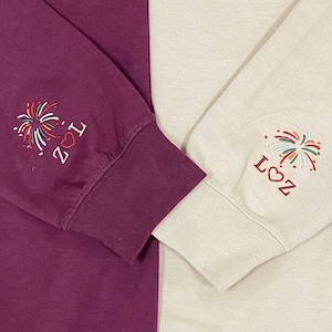 Custom Embroidered Initial Heart Sweatshirt | Couple Sweatshirt | Initial On Sleeve | Anniversary, Valentines Day, Christmas Gift