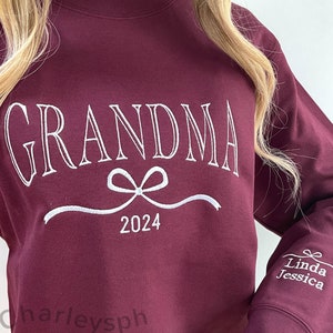 Personalized Grandma Sweatshirt with Grandkids Names on Sleeve, Embroidered Nana Sweatshirt, Mothers Day Gift, Christmas Gifts for Grandma