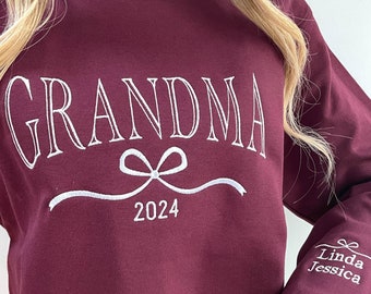Personalized Grandma Sweatshirt with Grandkids Names on Sleeve, Embroidered Nana Sweatshirt, Mothers Day Gift, Christmas Gifts for Grandma