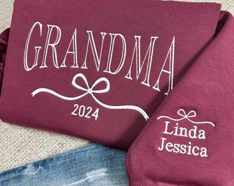 Personalized Grandma Sweatshirt with Grandkids Names on Sleeve, Embroidered Nana Sweatshirt, Mothers Day Gift, Birthday Gift for New Grandma