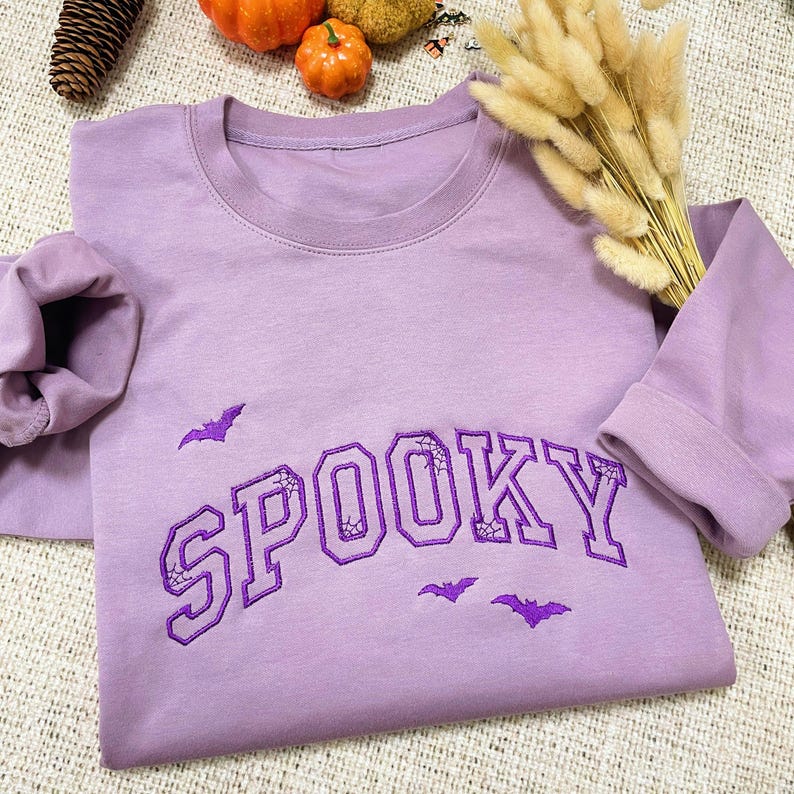 Custom Embroidered Spooky Sweatshirt | Spooky Season Fun Fall Crewneck Sweater | Autumn Pullover