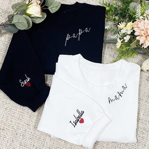 Embroidered Mama Sweatshirt | Dad Sweatshirt With Kids Names On Sleeve | Papa Sweatshirt | Gift For New Dad | Mother&#39;s Day Gift