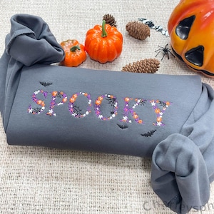 Felpa con ricamo spettrale di Halloween / Maglione girocollo autunnale divertente per la stagione spettrale / Pullover autunnale