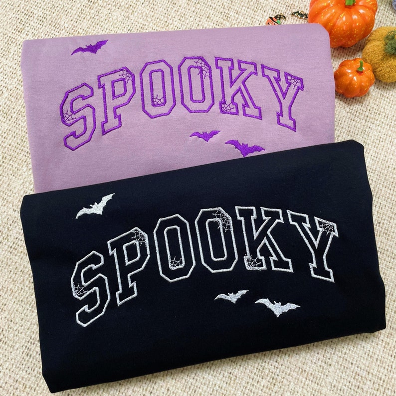 Custom Embroidered Spooky Sweatshirt | Spooky Season Fun Fall Crewneck Sweater | Autumn Pullover