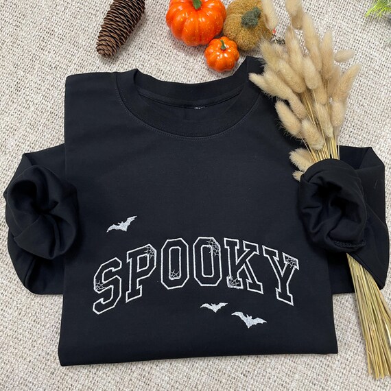 Custom Embroidered Spooky Sweatshirt | Spooky Season Fun Fall Crewneck Sweater | Autumn Pullover