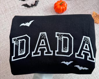 Custom Dada Embroidered Halloween Hoodie, Personalized Dad Embroidery Sweatshirt, Bat Dad Outfit Halloween DADA Clothing, New Dad Gift