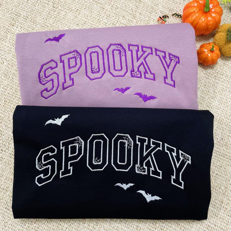 Custom Embroidered Spooky Sweatshirt | Spooky Season Fun Fall Crewneck Sweater | Autumn Pullover