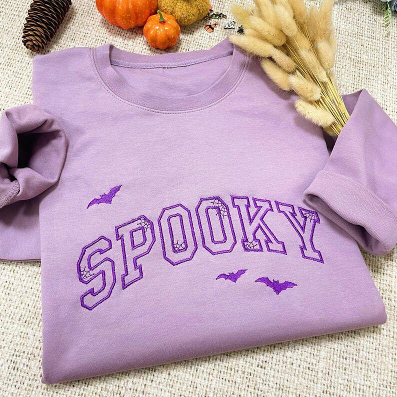 Custom Embroidered Spooky Sweatshirt | Spooky Season Fun Fall Crewneck Sweater | Autumn Pullover