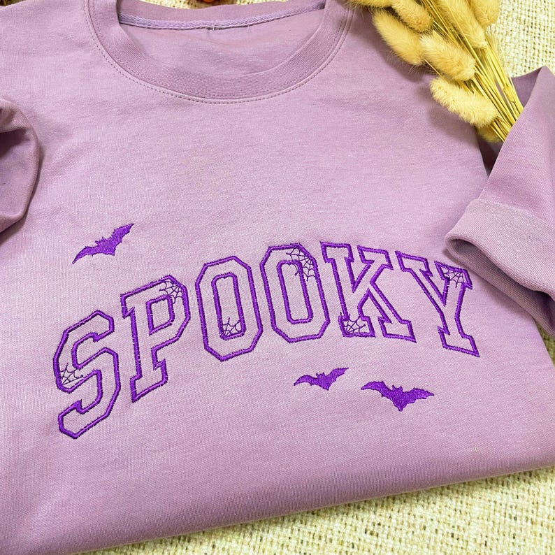 Custom Embroidered Spooky Sweatshirt | Spooky Season Fun Fall Crewneck Sweater | Autumn Pullover