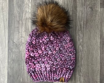 The Glynn Beanie, Textured Knit Beanie, Knitted Women’s Beanie, Knitted Hat, Women’s Pompom Hat, Faux Fur Pompom Hatr