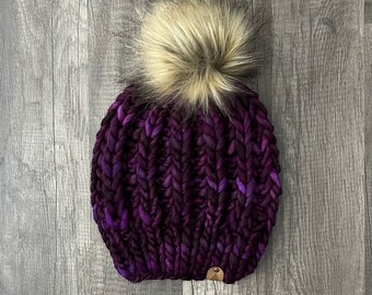 The Moab Beanie, Textured Knit Beanie, Knitted Women’s Beanie, Knitted Hat, Women’s Pompom Hat, Faux Fur Pompom Hat