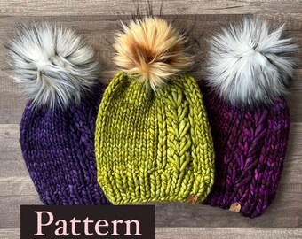 The Heartstream Beanie Pattern, Knitted Hat Pattern, Knitting Pattern, Chunky Hat