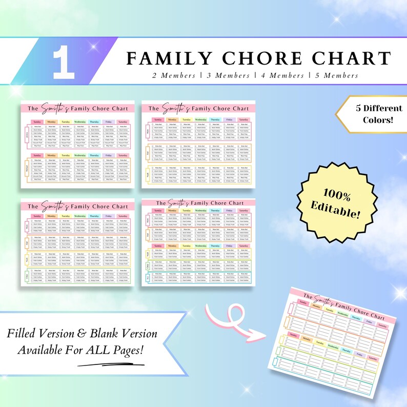 Editable Family Chore Chart, Cleaning Planner Template Bundle, Deep ...