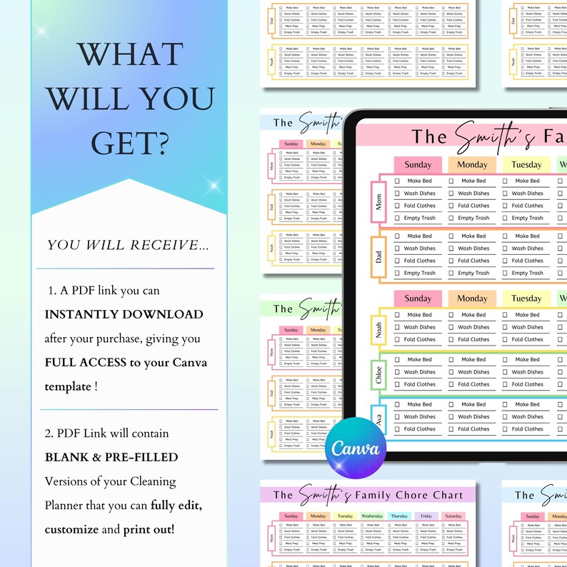 Editable Family Chore Chart, Cleaning Planner Template Bundle, Deep ...